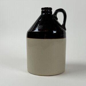Vintage Stoneware Whiskey Jug 9" Brown Tan Rustic Farmhouse Decor Moonshine Croc